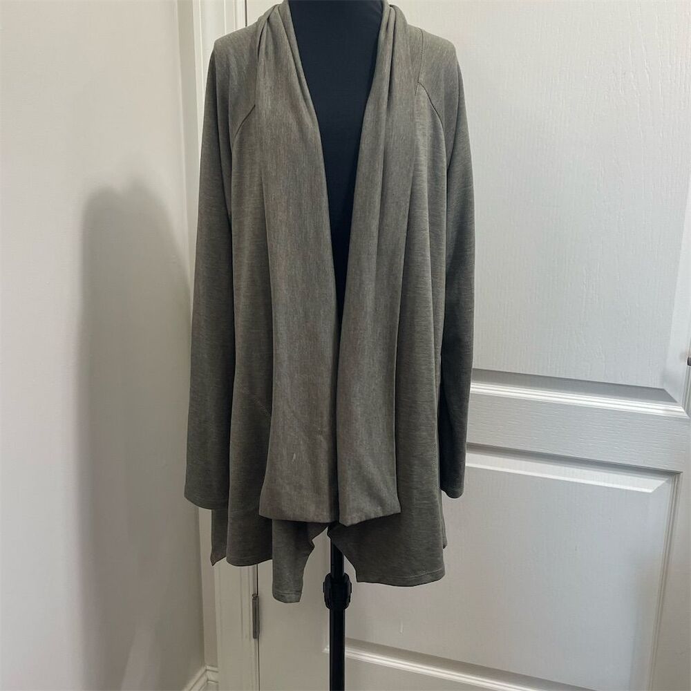 Women's Logo Green Open Cardigan Sweater Size M Lightweight Draped
